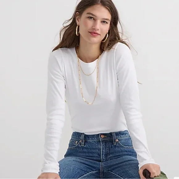 J crew perfect fit long sleeve tee shirt in white - Picture 1 of 3